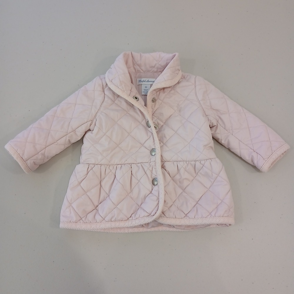 Ralph Lauren Quilted Jacket Baby 6M Pink Peplum Button Front Preppy